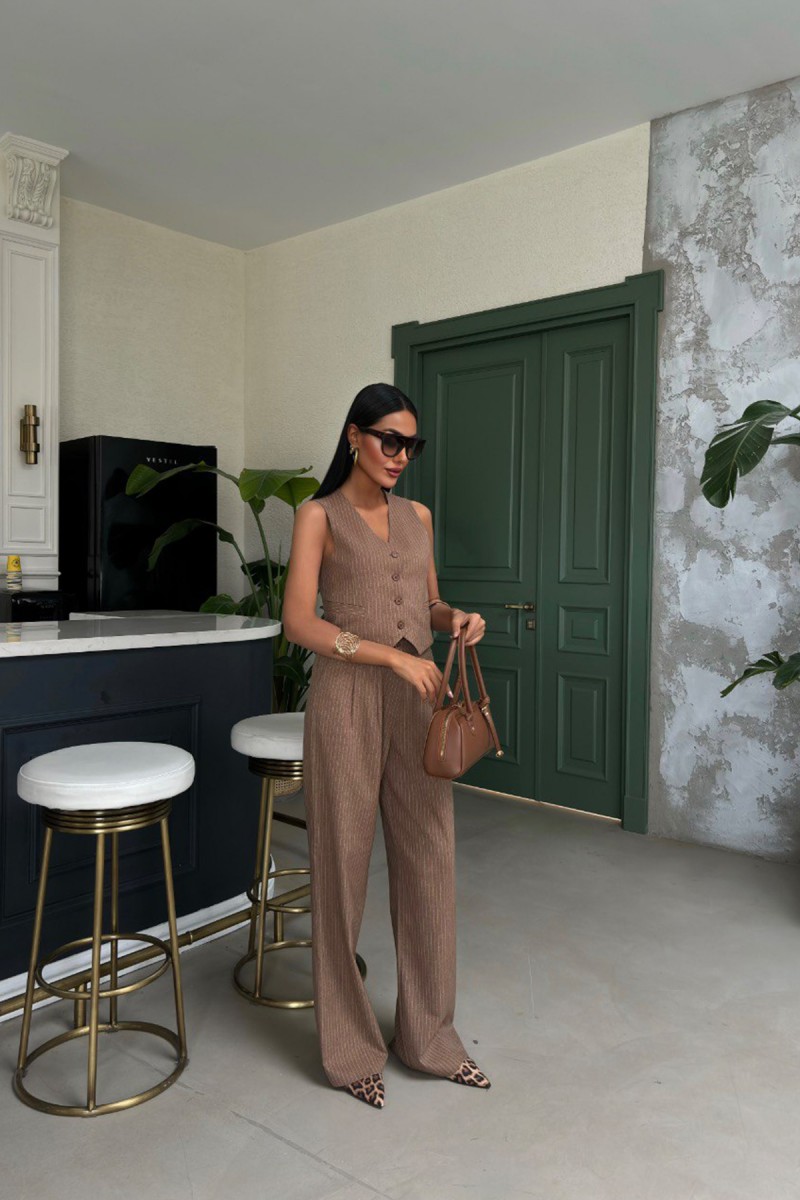 Kadın Takım - Çizgili - Naomi - Bej