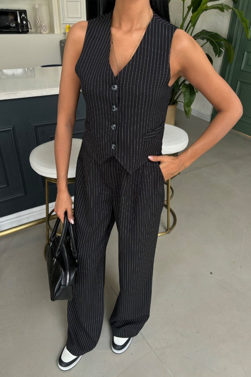 Kadın Takım - Çizgili - Naomi - Siyah