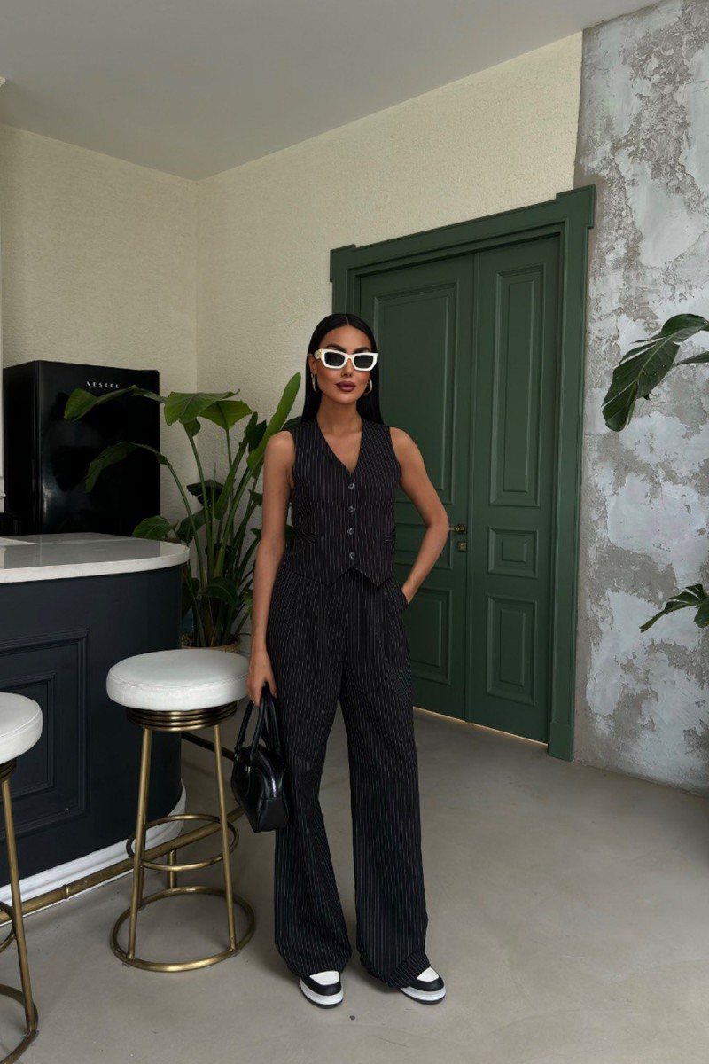 Kadın Takım - Çizgili - Naomi - Siyah