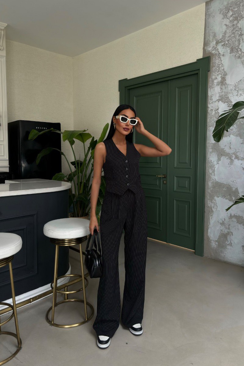 Kadın Takım - Çizgili - Naomi - Siyah