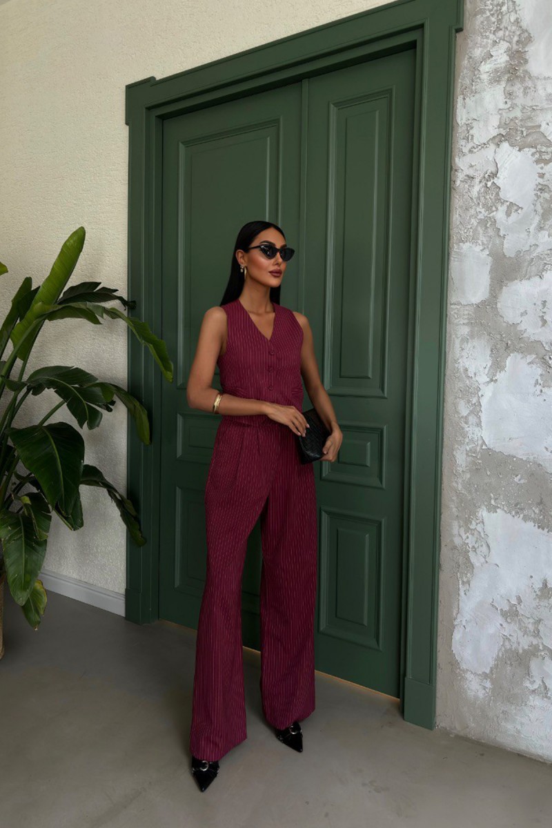 Kadın Takım - Çizgili - Naomi - Kırmızı