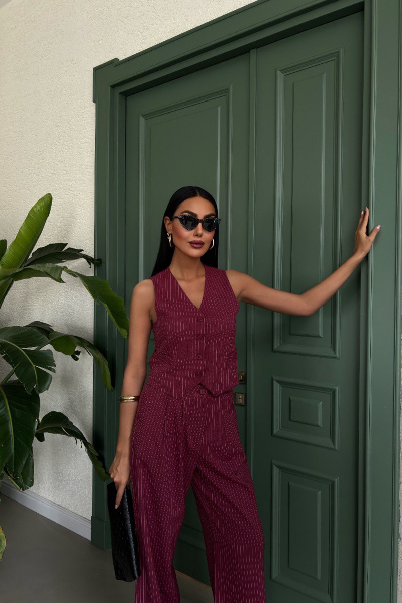 Kadın Takım - Çizgili - Naomi - Kırmızı