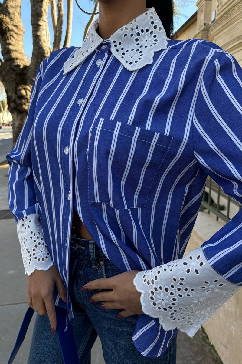 Kadın Gömlek - Çizgili - Aria - Mavi