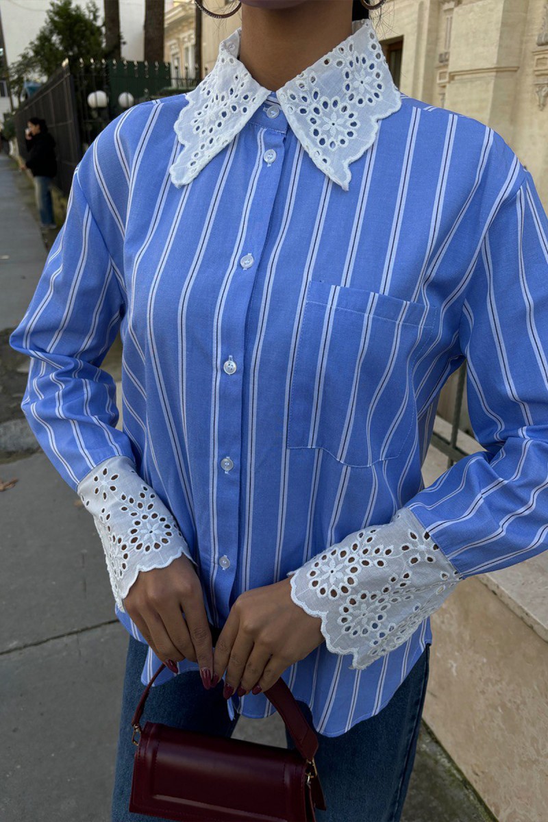 Womens Shirt - Striped - Aria - Light Blue