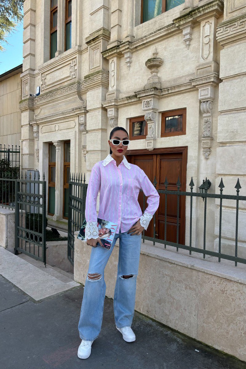 Kadın Gömlek - Çizgili - Aria - Pembe