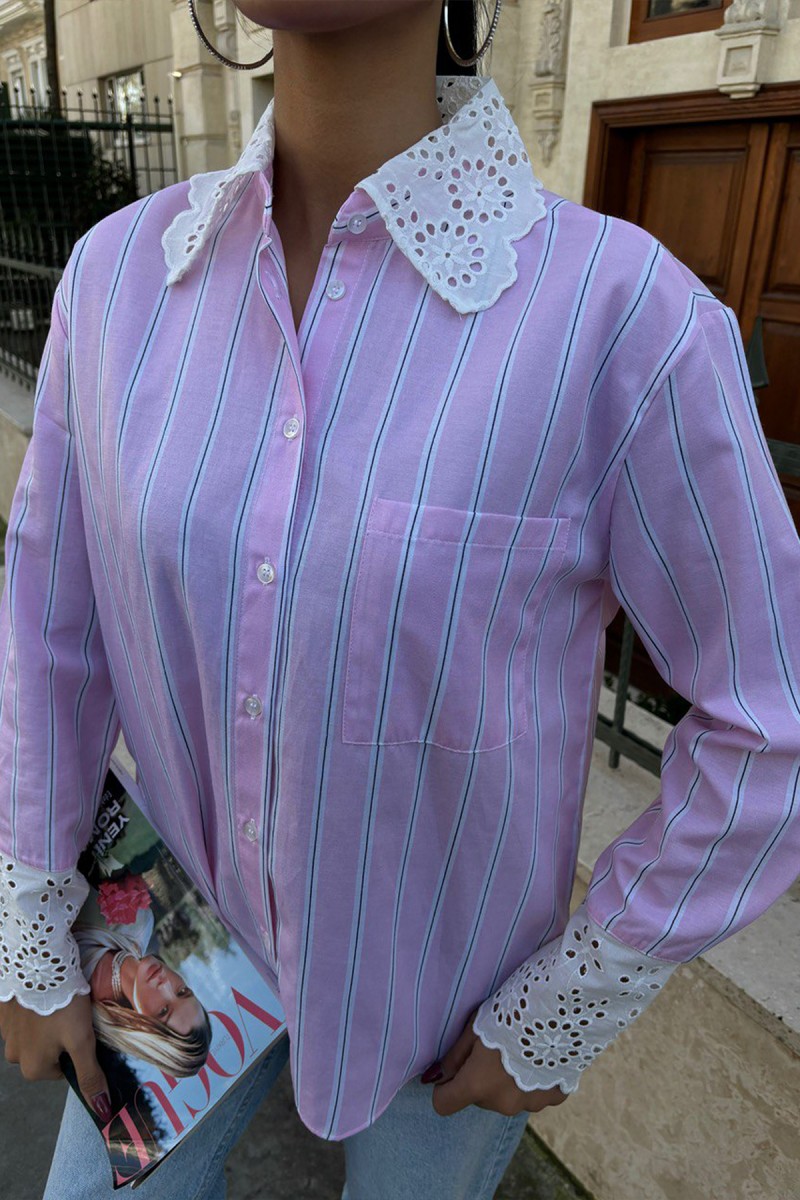 Kadın Gömlek - Çizgili - Aria - Pembe