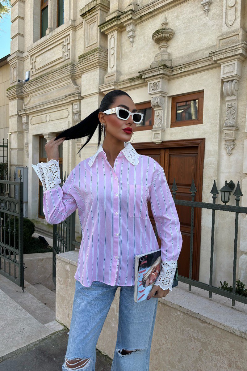 Kadın Gömlek - Çizgili - Aria - Pembe