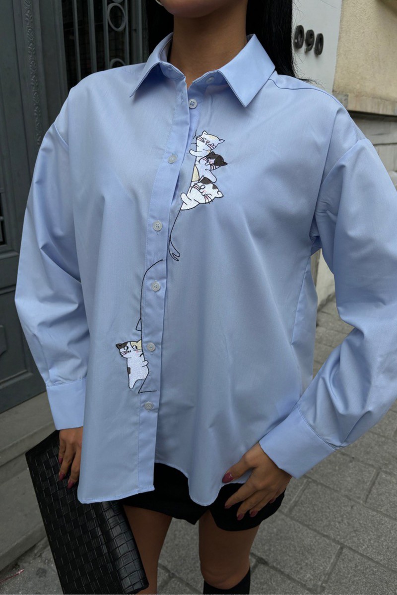 Womens Shirt - Cat Pattern - Kate - Blue