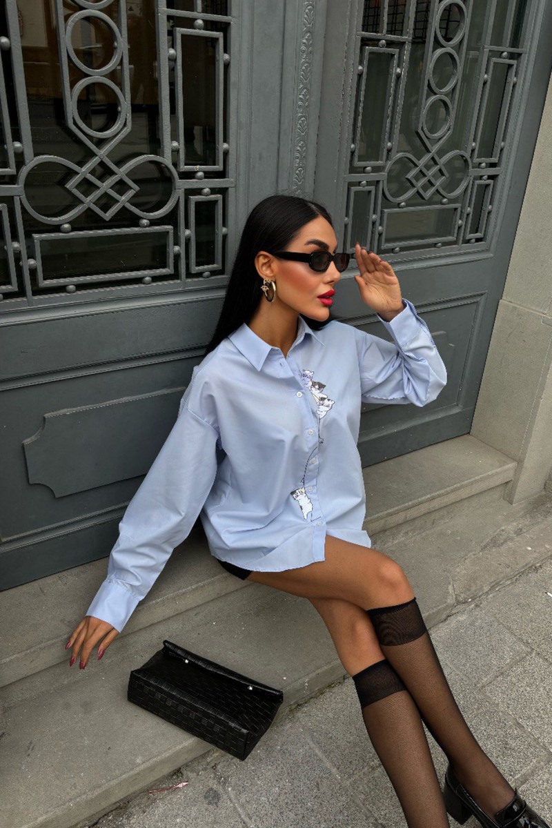 Womens Shirt - Cat Pattern - Kate - Blue