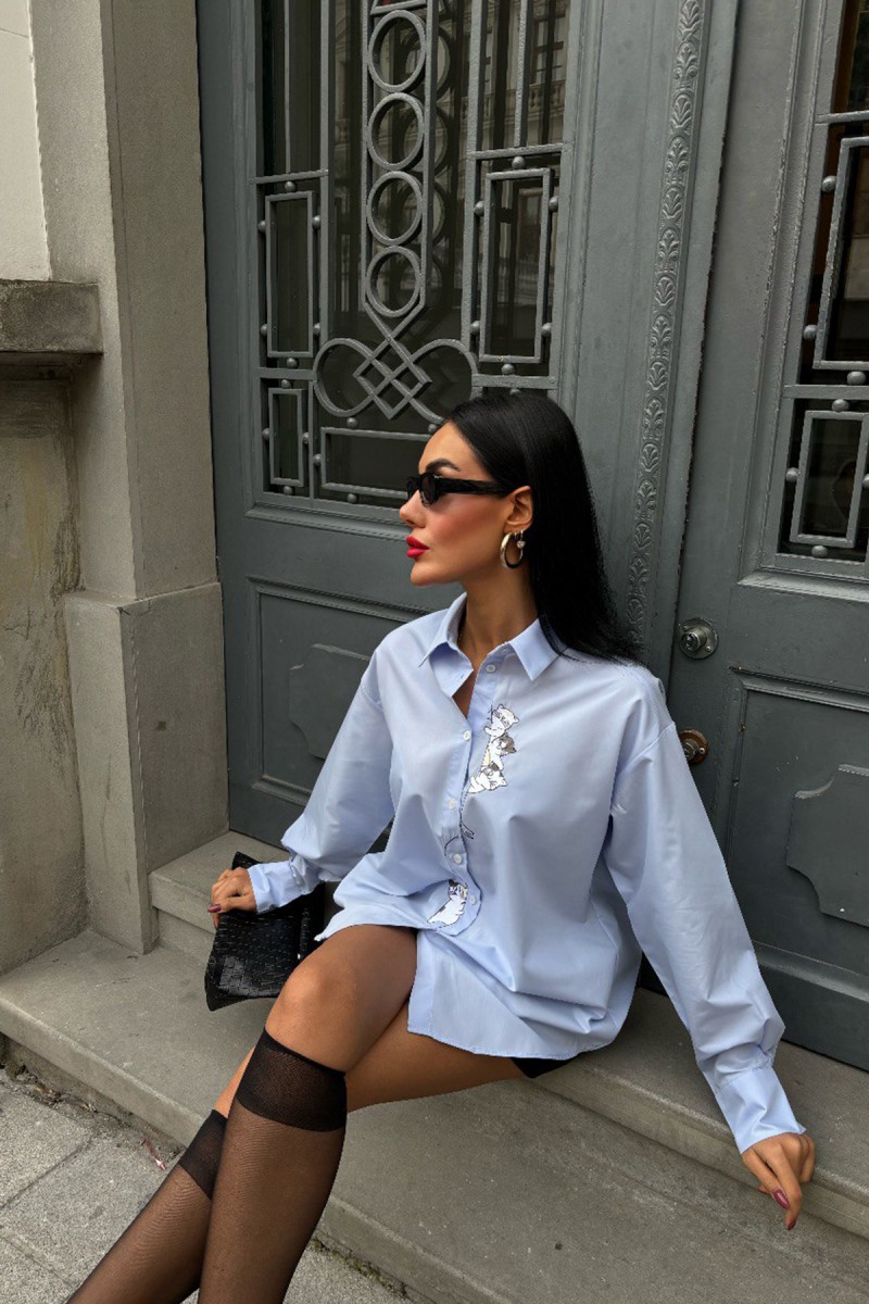 Womens Shirt - Cat Pattern - Kate - Blue