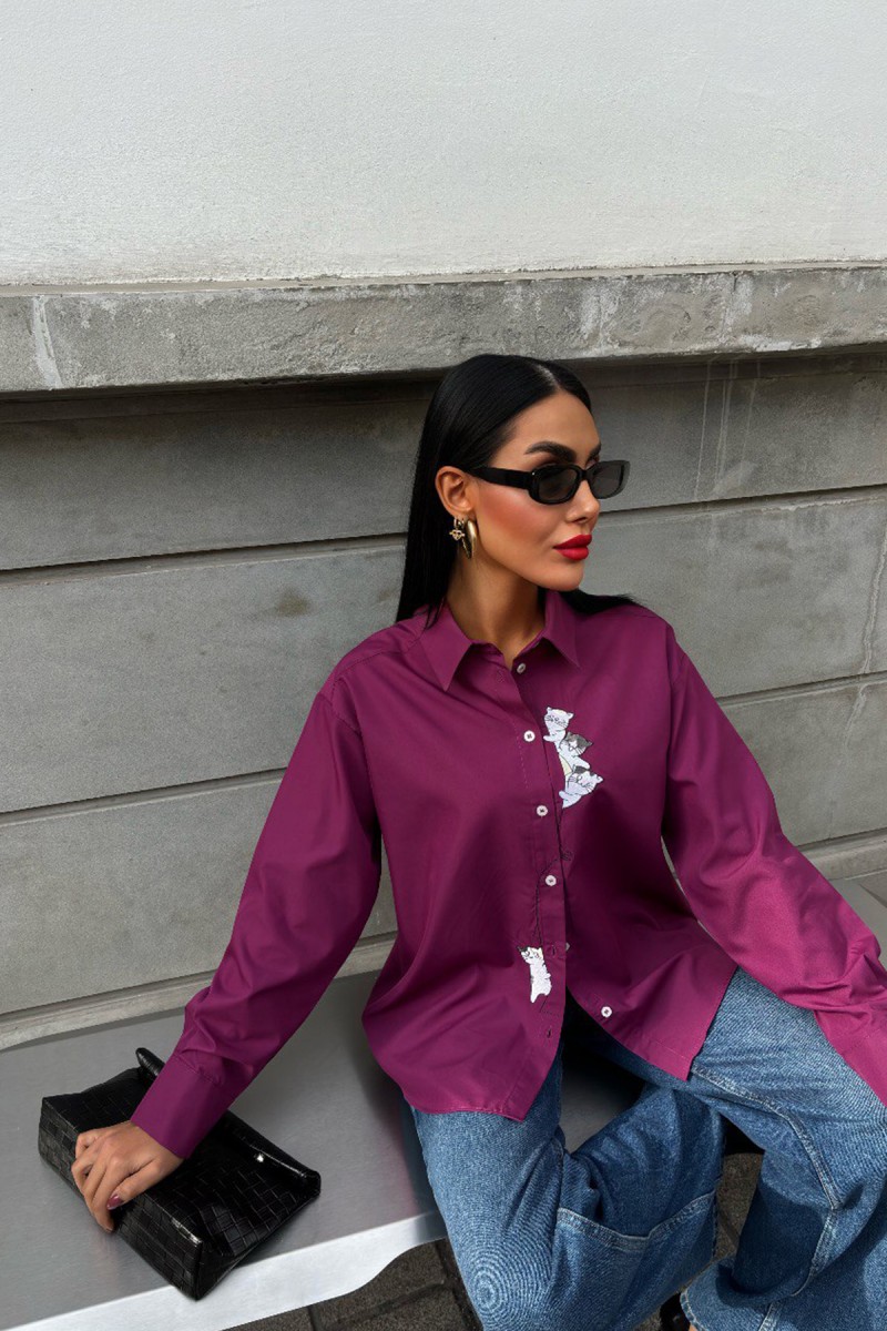 Womens Shirt - Cat Pattern - Kate - Pink