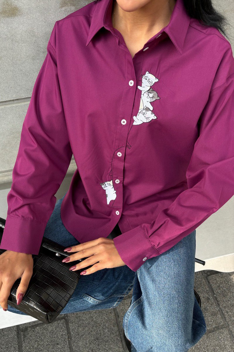 Womens Shirt - Cat Pattern - Kate - Pink