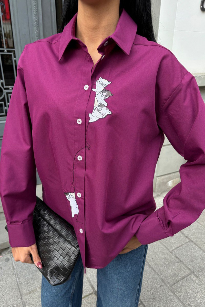 Womens Shirt - Cat Pattern - Kate - Pink