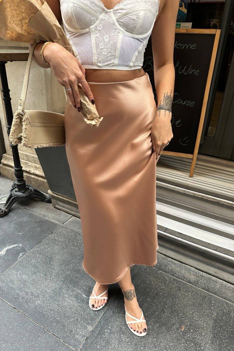 Kadın Etek - Saten - Sofia - Krem