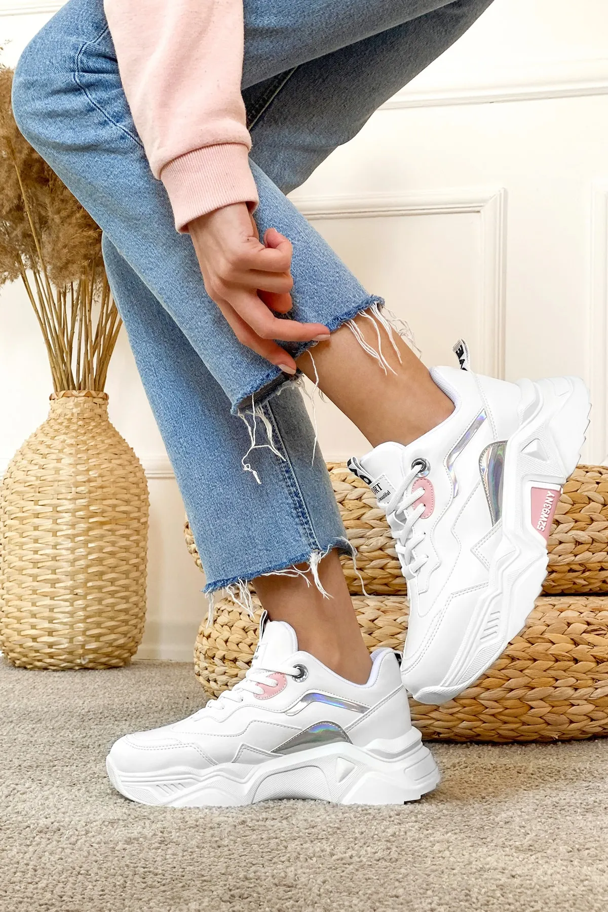 Kadın Sneaker - Beyaz Pudra - DS.PMD239K2110