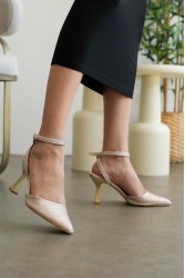 Kadın Topuklu Ayakkabı - 0004 - Krem