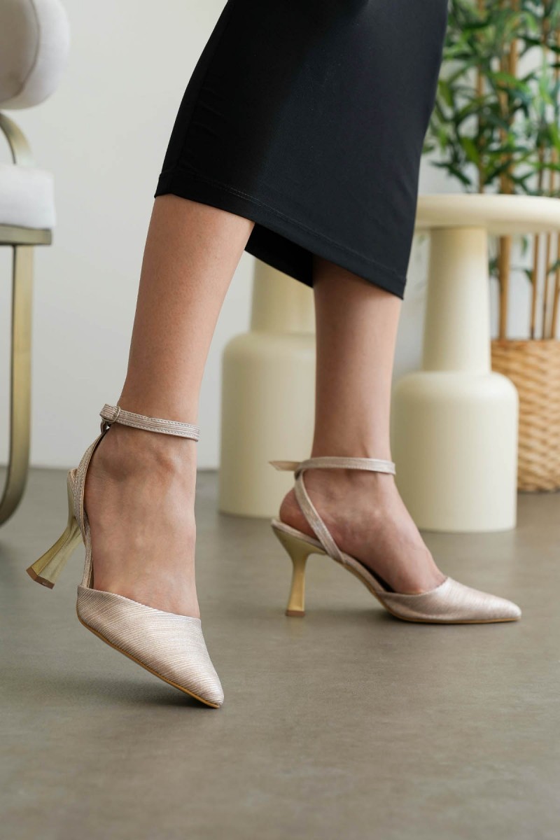 Kadın Topuklu Ayakkabı - 0004 - Krem
