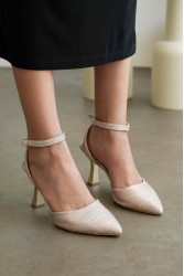 Kadın Topuklu Ayakkabı - 0004 - Krem