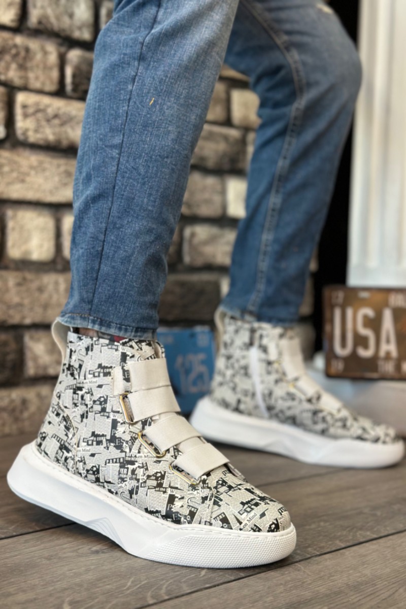 Erkek Bilekli Sneaker - Gazete Baskılı - 0142