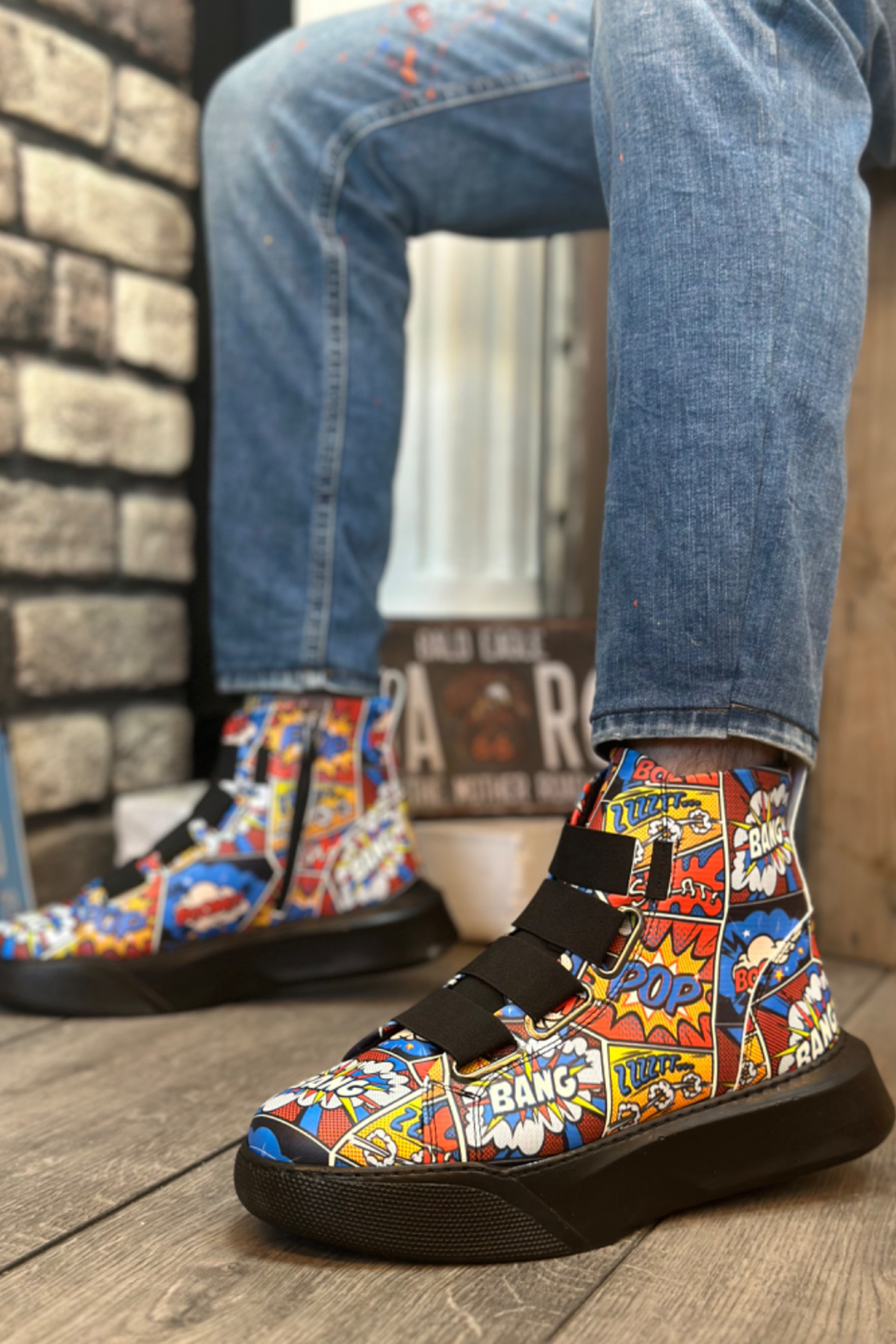 Erkek Bilekli Sneaker - Popart Baskılı - 0142