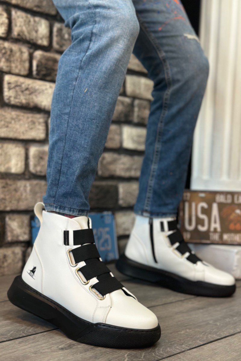 Mens High Top Sneakers - White Black - 0142