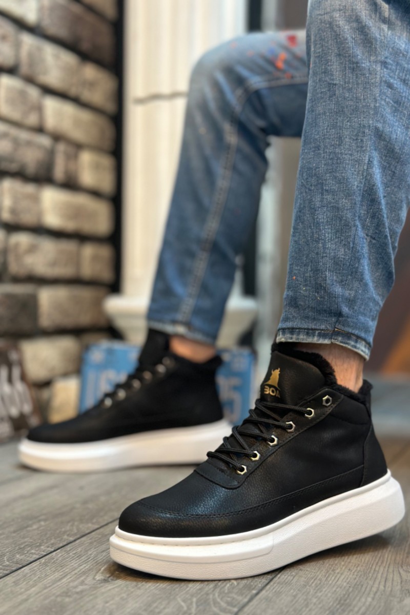 Erkek Bilekli Sneaker - Siyah Beyaz - 0151