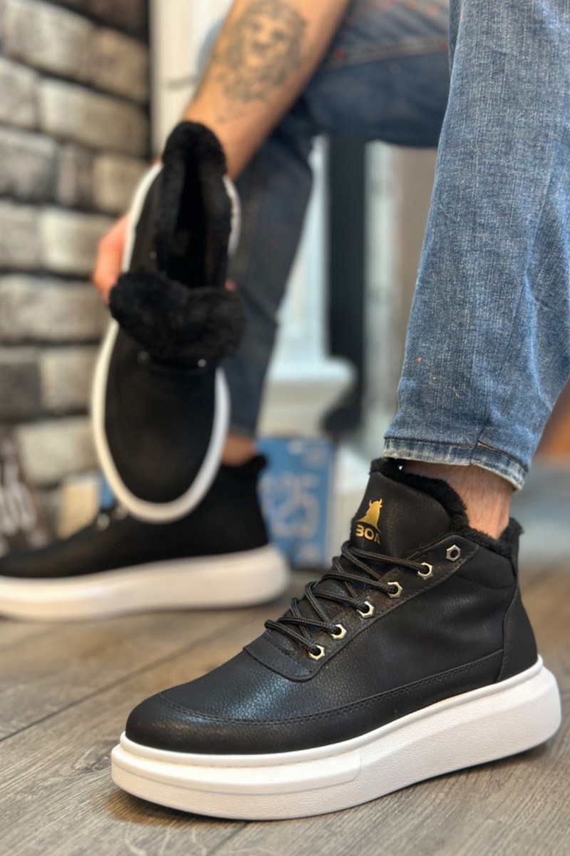 Erkek Bilekli Sneaker - Siyah Beyaz - 0151