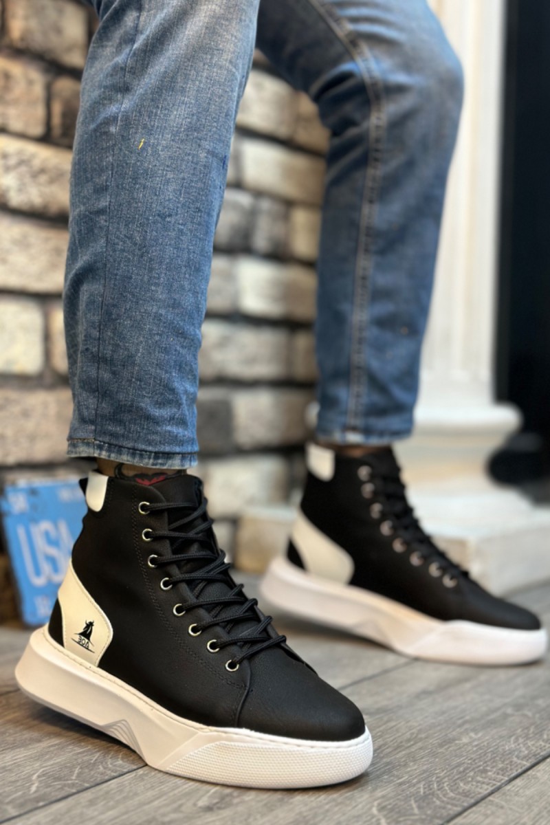 Erkek Bilekli Sneaker - Siyah Beyaz - 0155 - 2