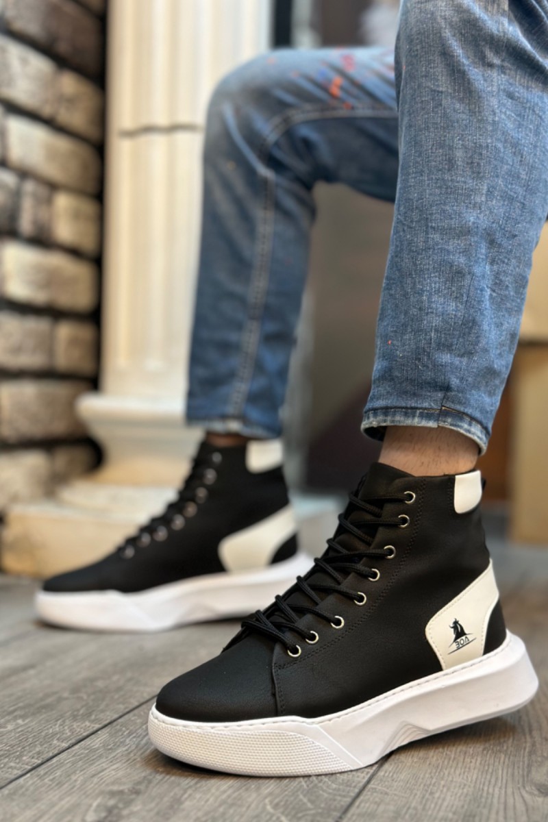 Mens High Top Sneakers - Black White - 0155