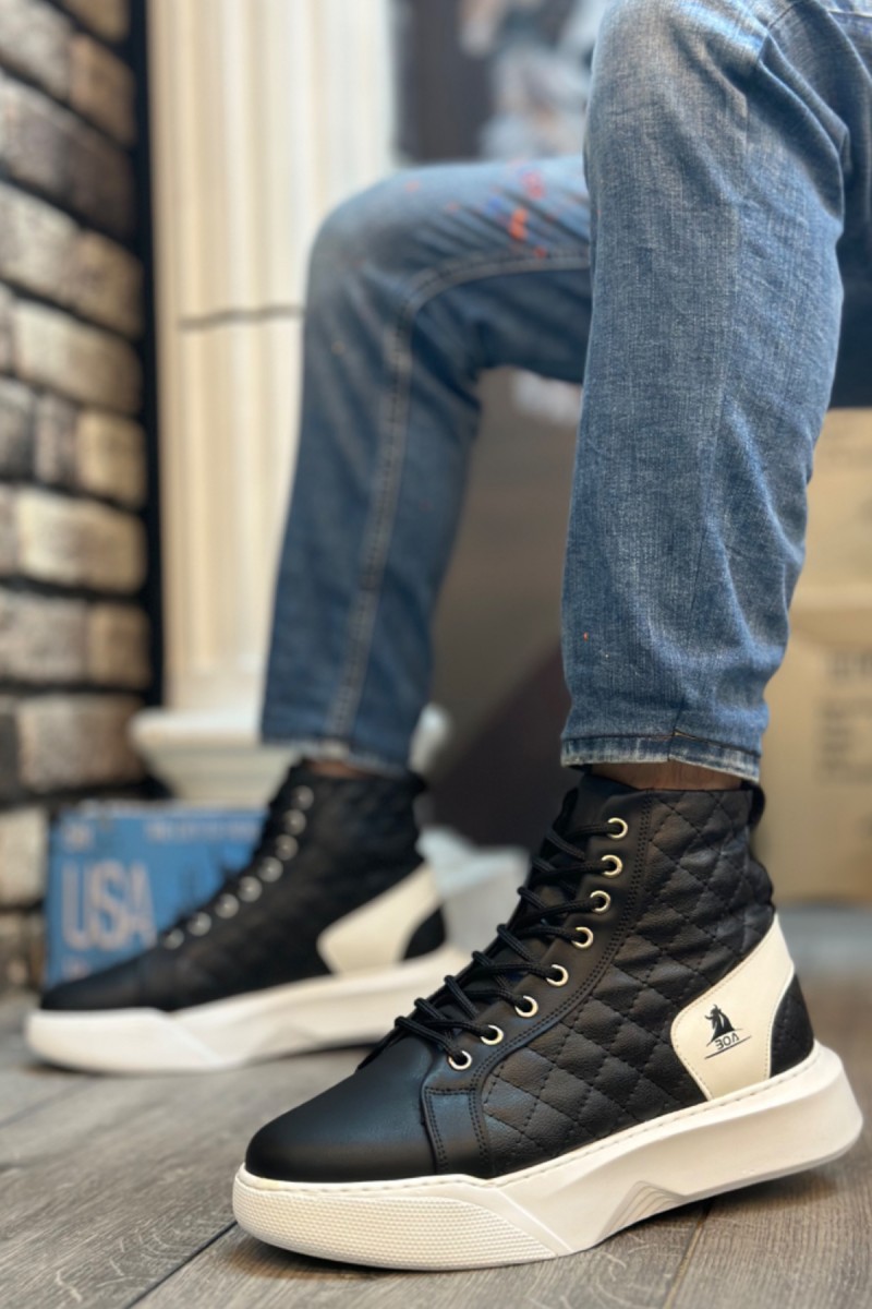 Mens High Top Sneakers - Black White - 0159