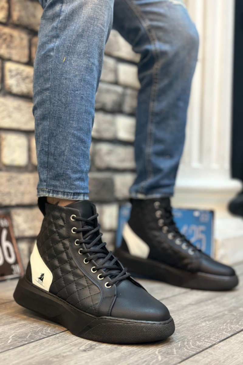 Erkek Bilekli Sneaker - Siyah Beyaz - 0159 - 2