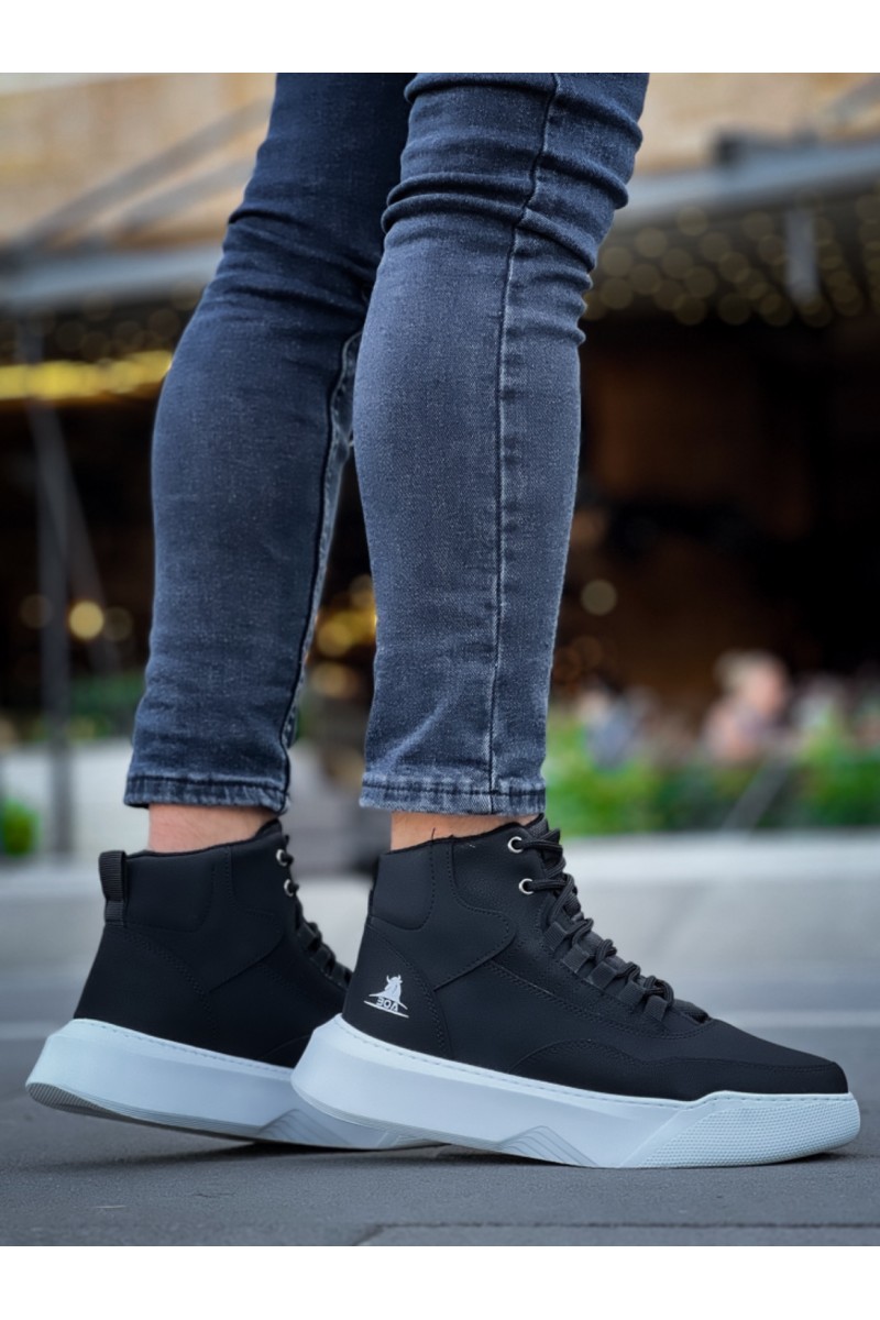 Erkek Bilekli Sneaker - Siyah Beyaz - 0192