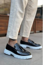 Mens Loafer - Black White Patent Leather - 0240