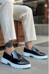 Mens Loafer - Black White Patent Leather - 0240