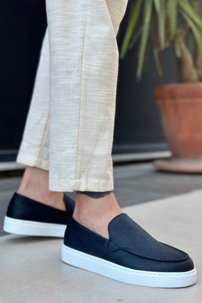 Erkek Mokasen - Siyah Beyaz - 0241