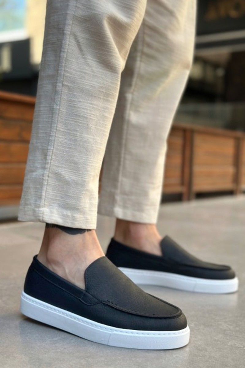 Erkek Mokasen - Siyah Beyaz - 0241