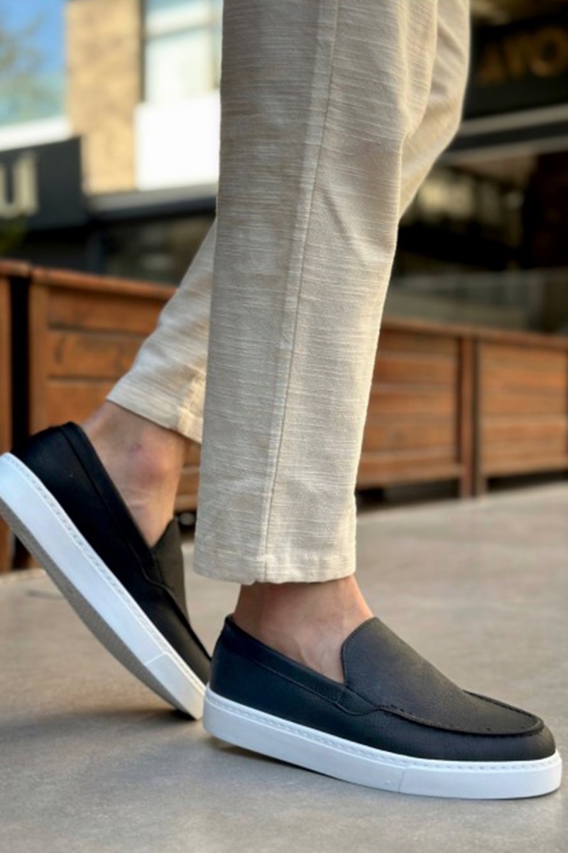 Erkek Mokasen - Siyah Beyaz - 0241