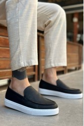 Erkek Mokasen - Siyah Beyaz - 0241