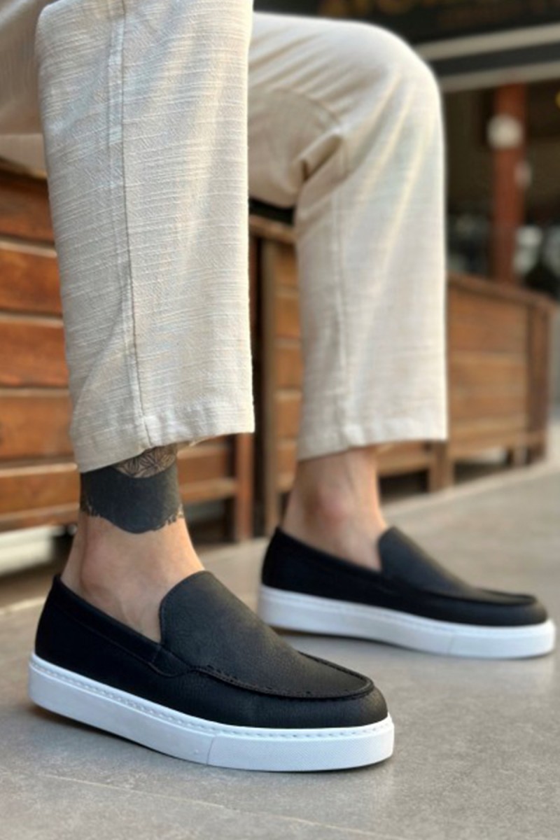 Erkek Mokasen - Siyah Beyaz - 0241