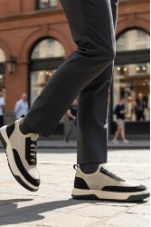 Erkek Sneaker - Bej Siyah - 0911