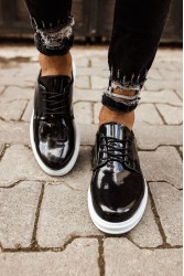 Erkek Klasik Ayakkabı - Siyah Beyaz Rugan - 003