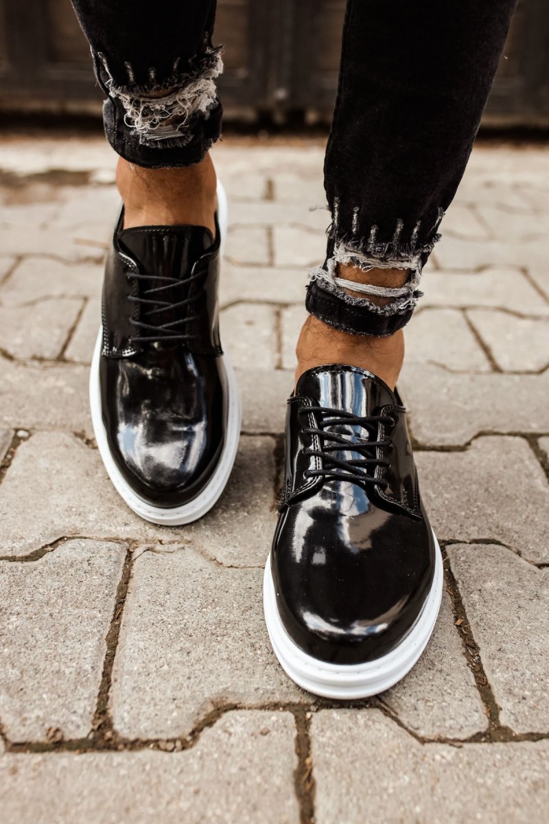 Erkek Klasik Ayakkabı - Siyah Beyaz Rugan - 003