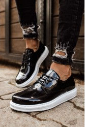 Erkek Klasik Ayakkabı - Siyah Beyaz Rugan - 003