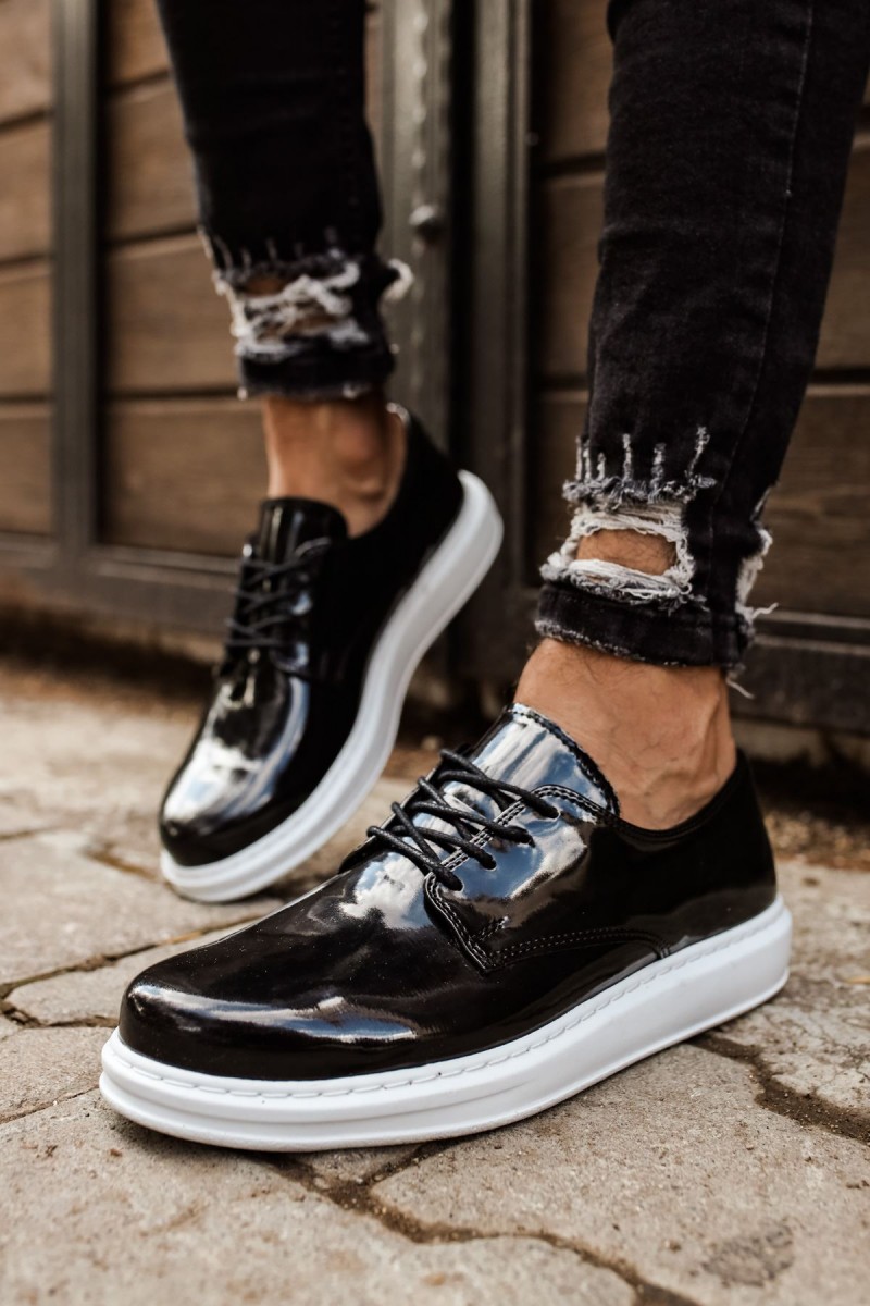 Erkek Klasik Ayakkabı - Siyah Beyaz Rugan - 003