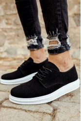 Mens Classic Shoes - Black White Suede - 003