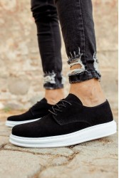 Mens Classic Shoes - Black White Suede - 003