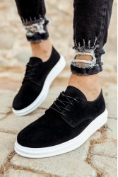 Mens Classic Shoes - Black White Suede - 003