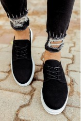 Mens Classic Shoes - Black White Suede - 003