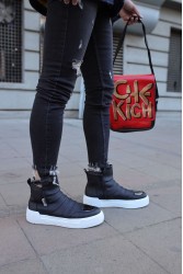 Erkek Bilekli Sneaker - Siyah Beyaz - 113