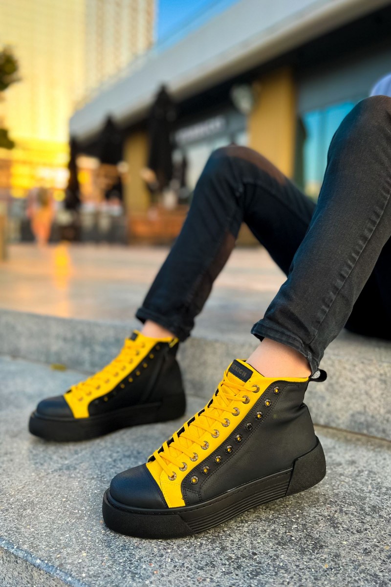 Erkek Bilekli Sneaker - Siyah Sarı - 167